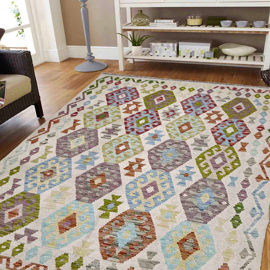 Afghan Kilim Rug 5'1" x 6'10" Flat-Weave reverse