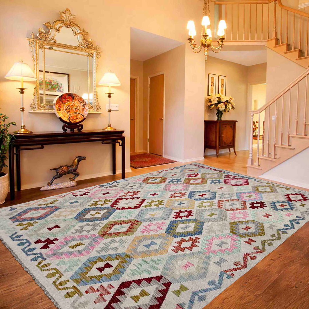Afghan Kilim Rug 6' 0" x 8' 2" Flat-Weave reverse