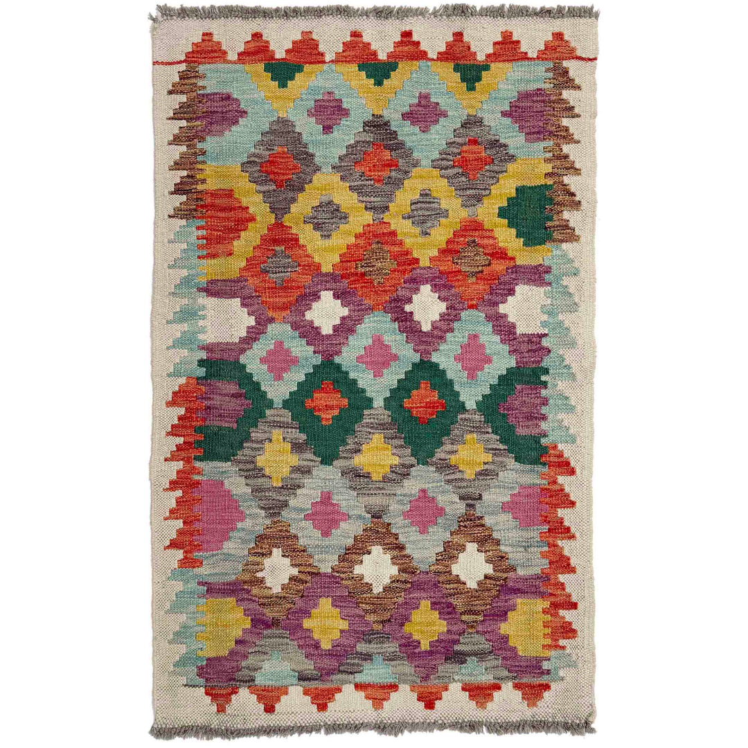 Afghan Vegetable Kilim Rug 2' 5" x 3' 10" Flat-Weave