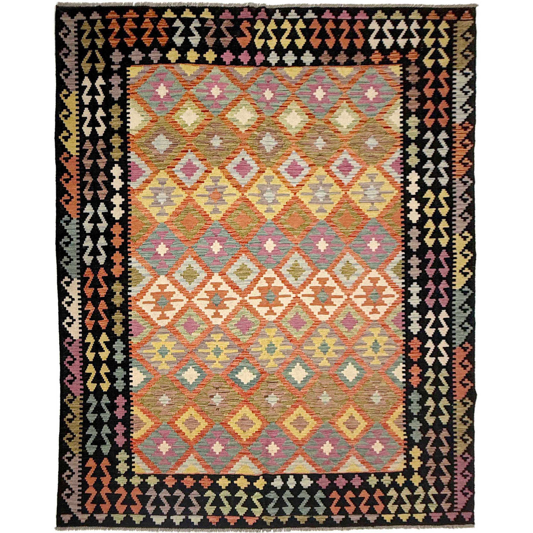 Afghan Vegetable Kilim Rug 6'8" x 9'9" Flat-Weave
