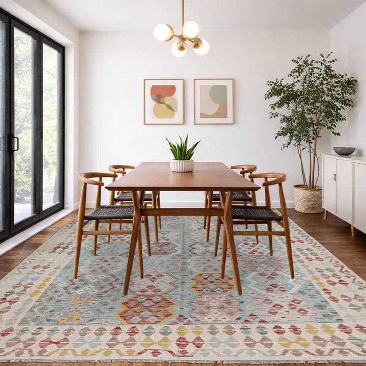Afghan Vegetable Kilim Rug 6' 8" x 9' 8" Flat-Weave | No. AL602120