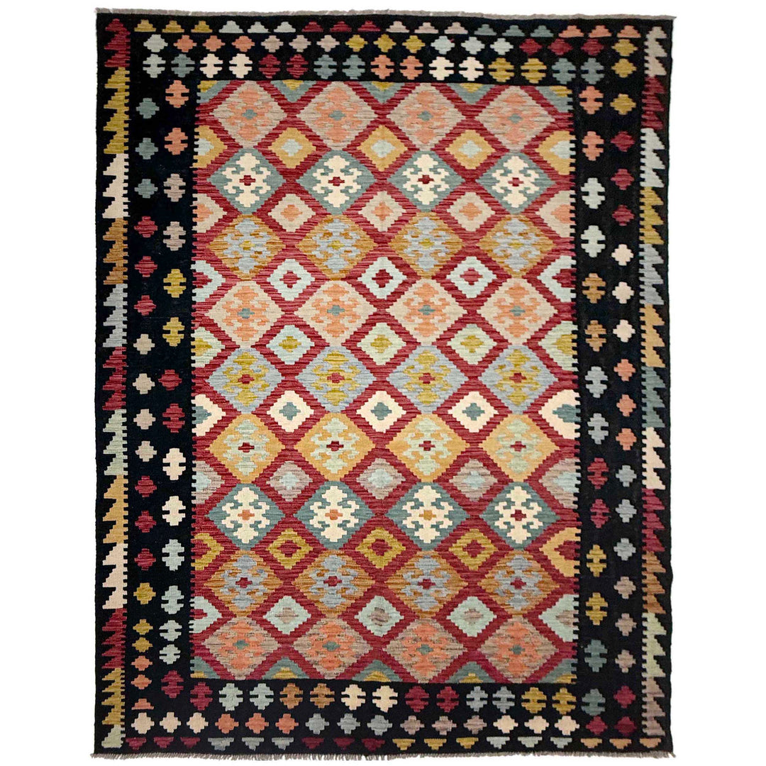 Afghan Vegetable Kilim Rug 6' 7" x 9' 10" Flat-Weave