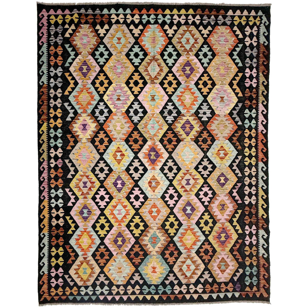 Afghan Vegetable Kilim Rug 6' 7" x 9' 6" Flat-Weave