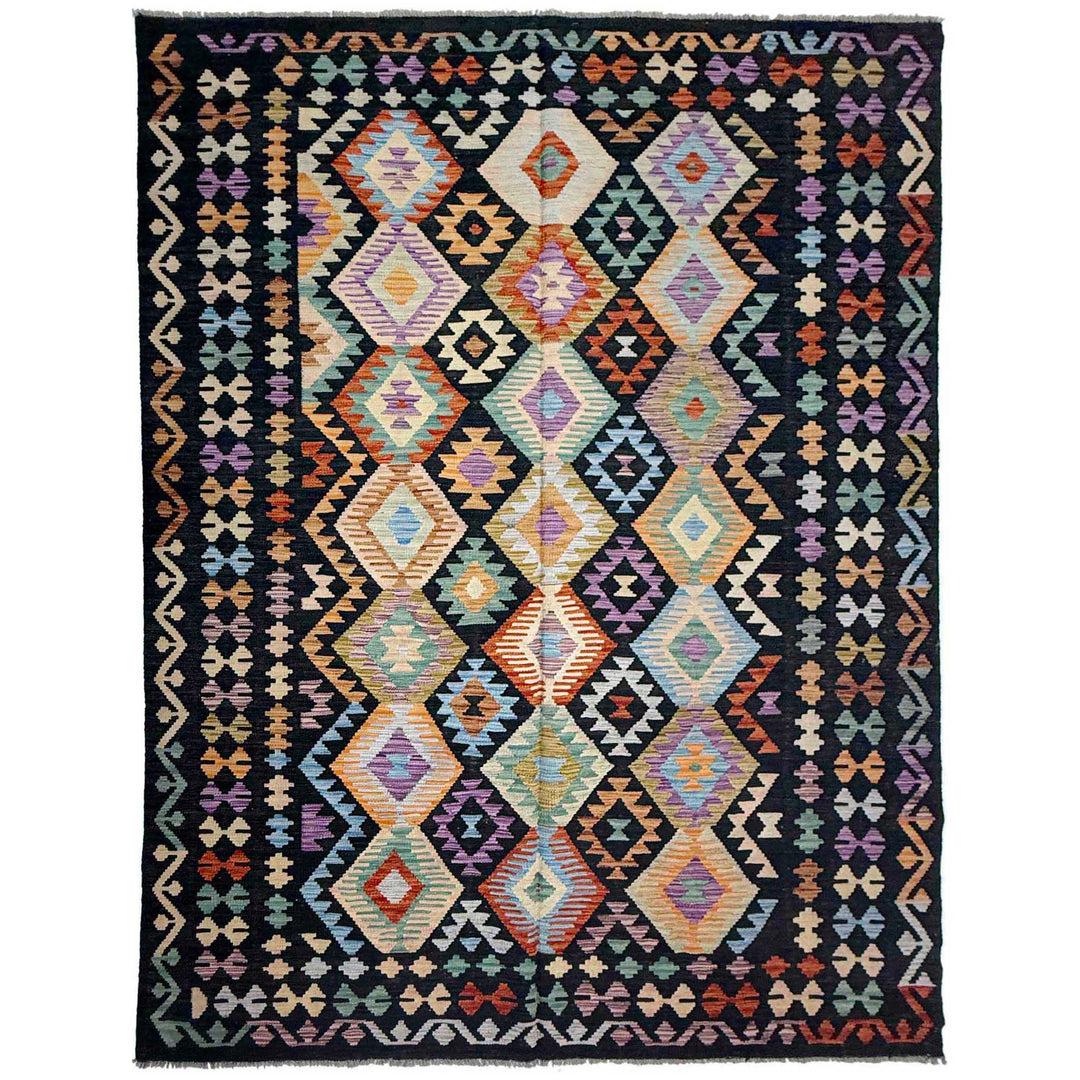 Afghan Vegetable Kilim Rug 6' 7" x 9' 7" Flat-Weave
