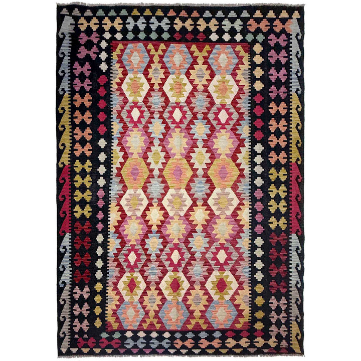 Afghan Vegetable Kilim Rug 6' 7" x 9' 9" Flat-Weave