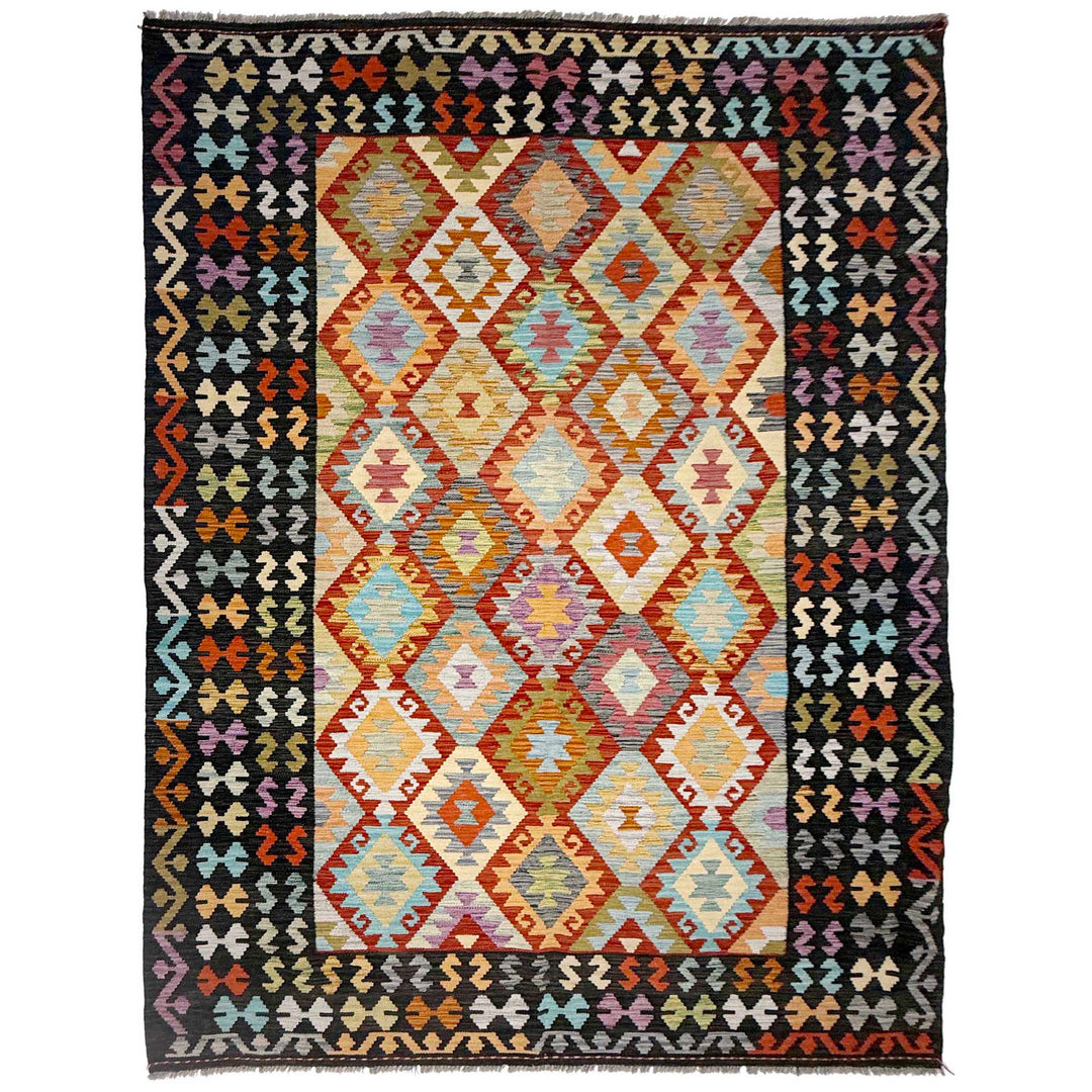 Afghan Vegetable Kelim Rug 6' 9" x 9' 8" Flat-Weave