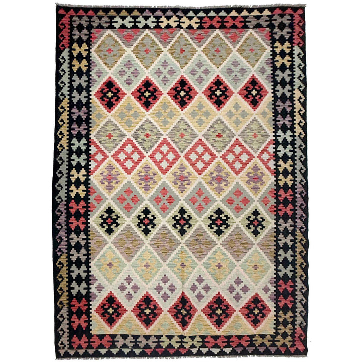 Afghan Vegetable Kilim Rug 6' 8" x 9' 11" Flat-Weave | No. AL284011