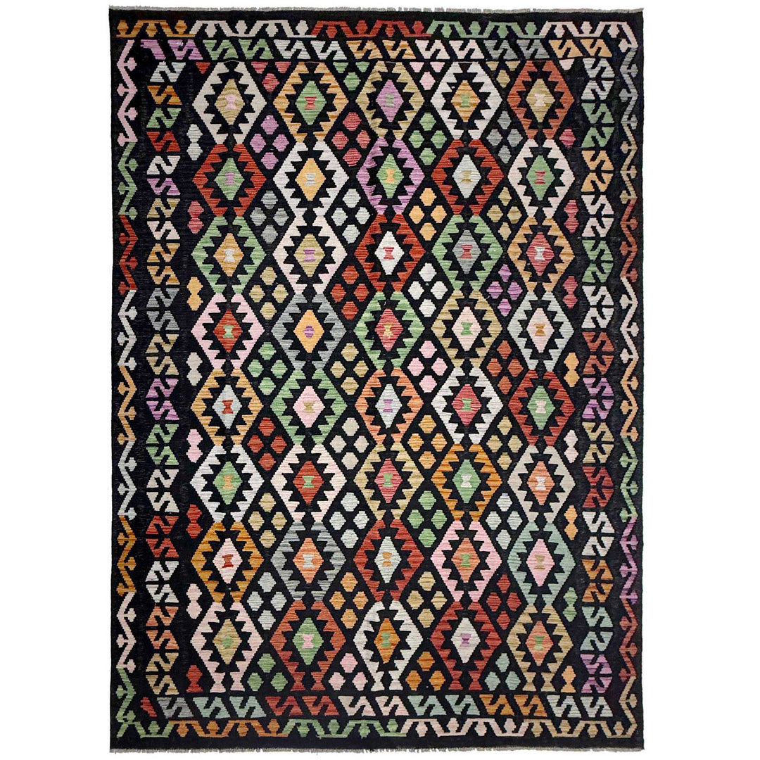 Afghan Vegetable Kilim Rug 6' 6" x 9' 7" Flat-Weave