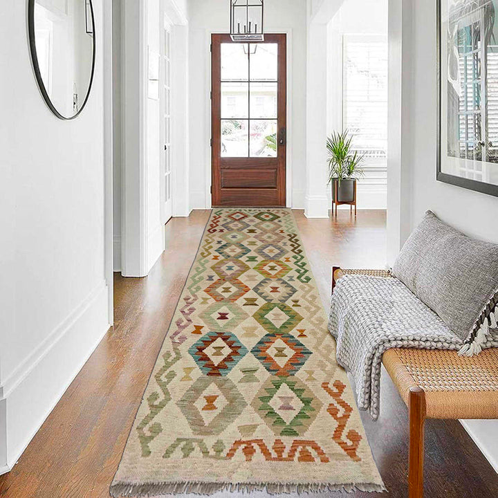Afghan Vegetable Kilim Rug 2' 7" x 7' 7" Flat-Weave reverse