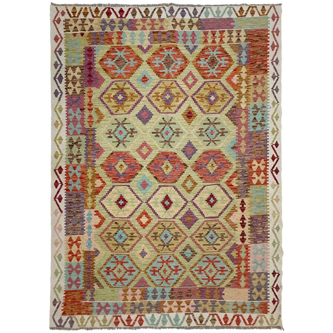 Afghan Vegetable Kilim Rug 6' 8" x 9' 7" Flat-Weave