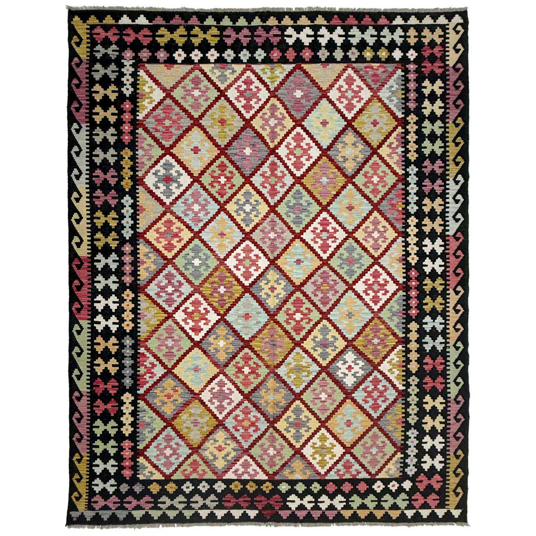 Afghan Vegetable Kilim Rug 6' 8" x 9' 9" Flat-Weave