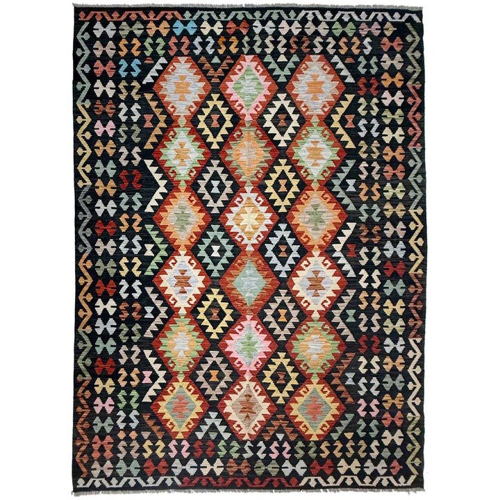 Afghan Vegetable Kilim Rug 6' 10" x 9' 9" Flat-Weave | No. AL324055