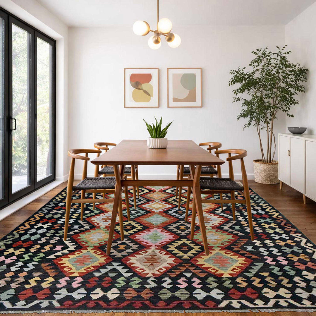 Afghan Vegetable Kilim Rug 6' 10" x 9' 9" Flat-Weave | No. AL324055