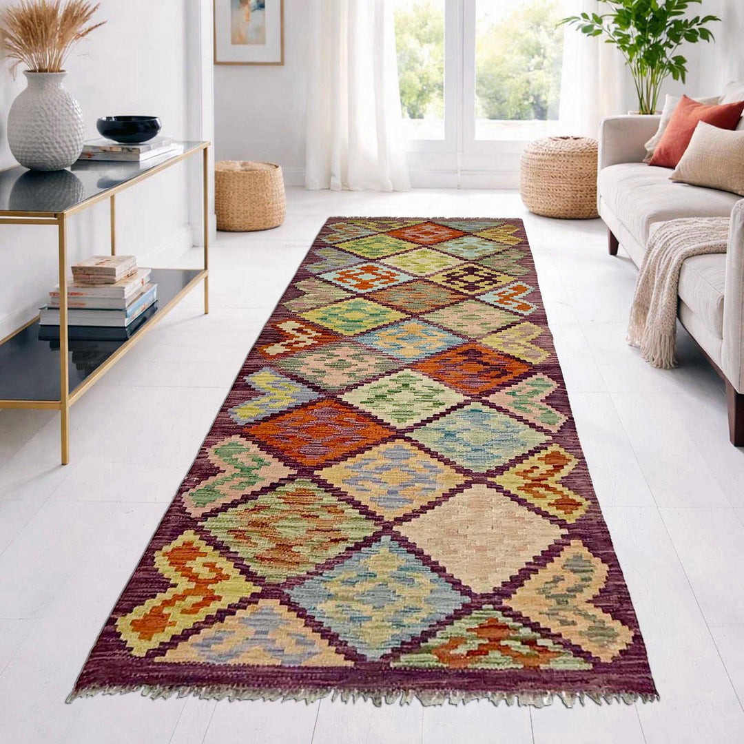 Afghan Vegetable Kilim Rug 2' 7" x 6' 7" Flat-Weave reverse