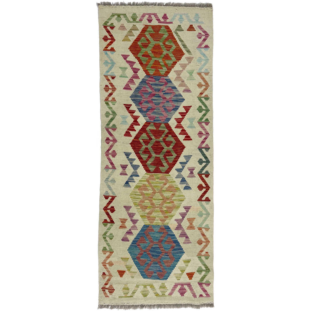 Afghan Vegetable Kilim Rug 2' 1" x 5' 7" Flat-Weave