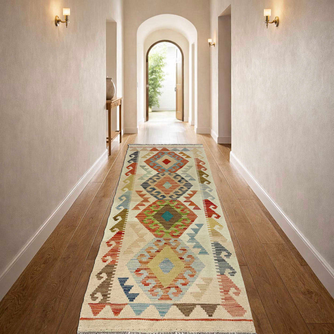 Afghan Kilim Rug 2' 0" x 6' 0" Flat-Weave reverse