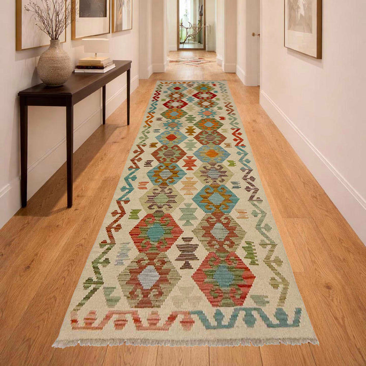 Afghan Vegetable Kilim Rug 2' 7" x 9' 6" Flat-Weave reverse