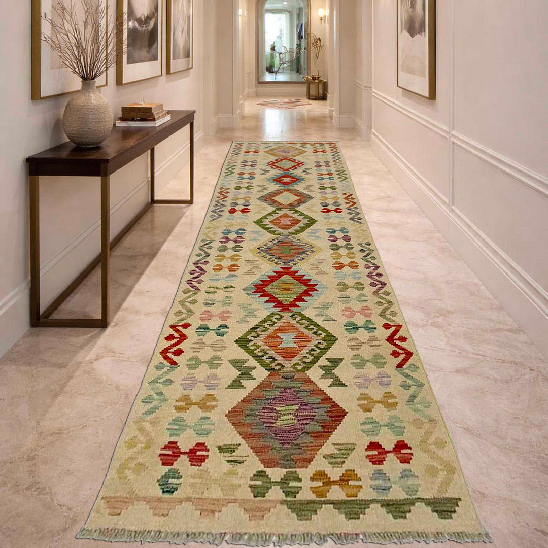 Afghan Vegetable Kilim Rug 2' 7" x 9' 9" Flat-Weave reverse