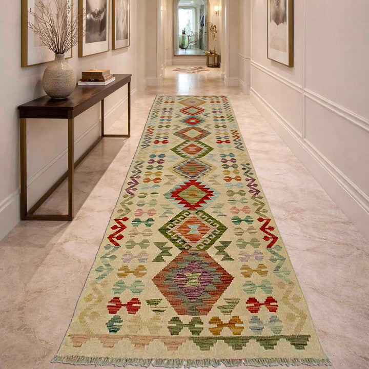 Afghan Vegetable Kilim Rug 2' 7" x 9' 9" Flat-Weave reverse