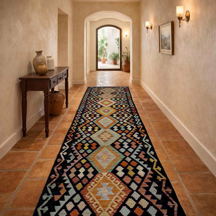 Afghan Vegetable Kilim Rug 2' 11" x 15' 10" Flat-Weave reverse