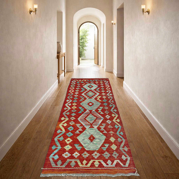 Afghan Vegetable Kilim Rug 2' 1" x 5' 2" Flat-Weave reverse
