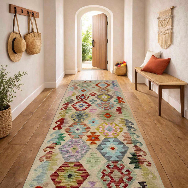 Afghan Vegetable Kilim Rug 2' 5" x 7' 1" Flat-Weave reverse