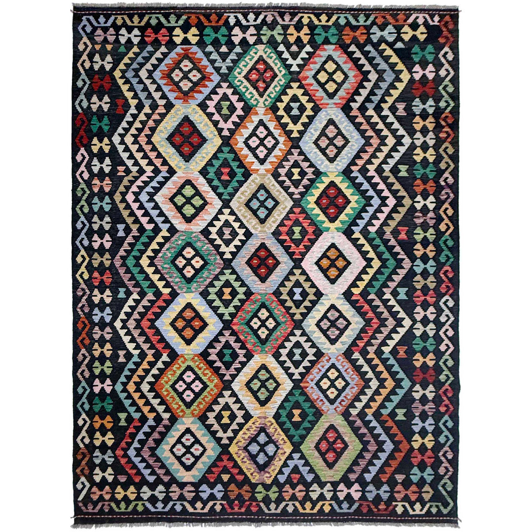 Afghan Vegetable Kilim Rug 6' 8" x 10' 1" Flat-Weave