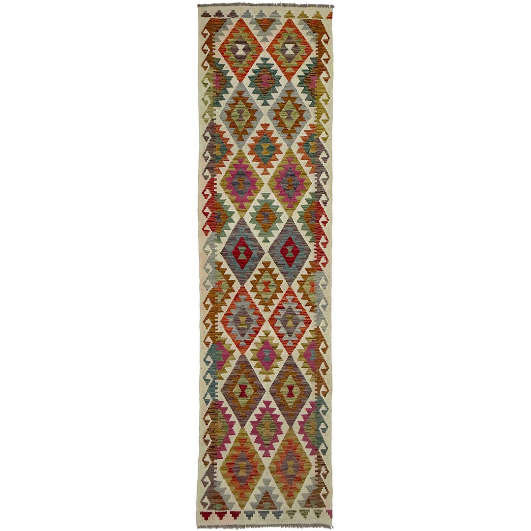 Afghan Vegetable Kilim Rug 2'6" x 9'10" Flat-Weave