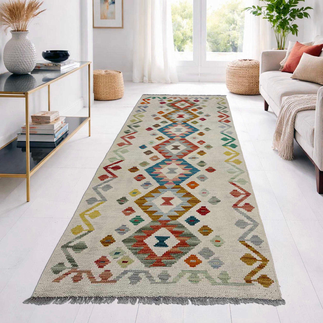 Afghan Vegetable Kilim Rug 2' 2" x 5' 11" Flat-Weave reverse