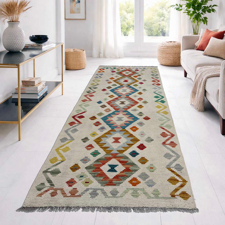 Afghan Vegetable Kilim Rug 2' 2" x 5' 11" Flat-Weave reverse