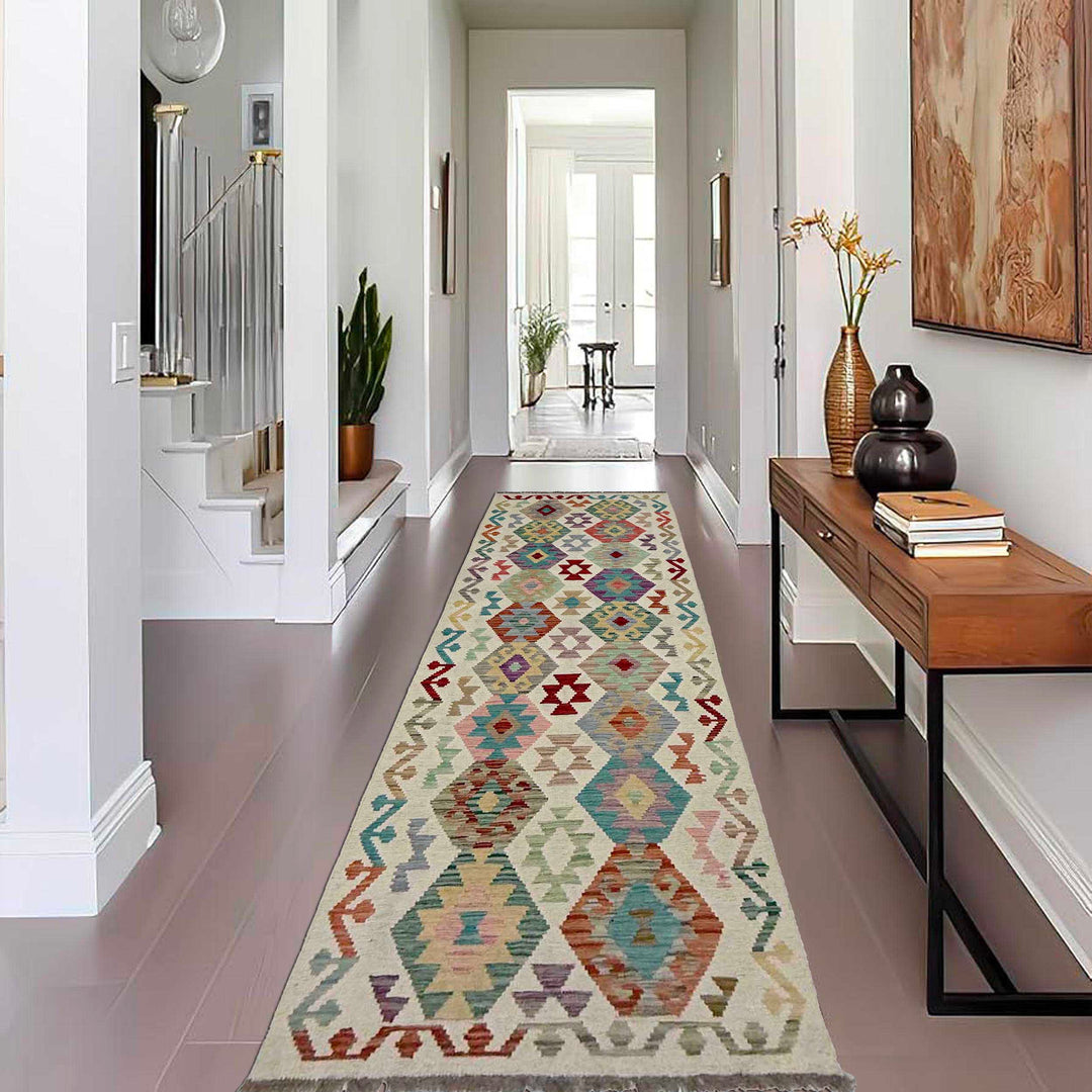 Afghan Vegetable Kilim Rug 2' 7" x 9' 6" Flat-Weave reverse