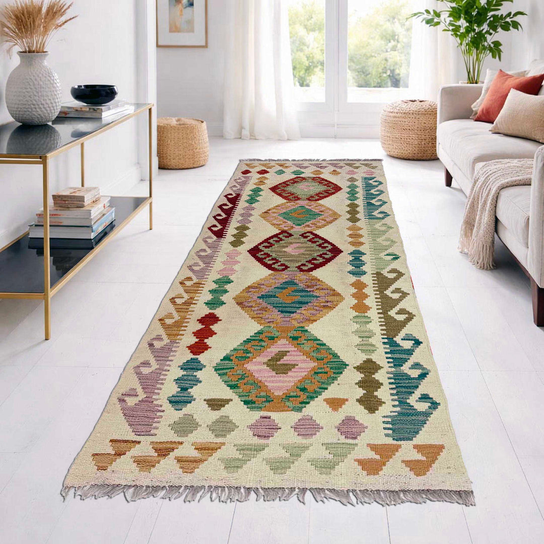 Afghan Vegetable Kelim Runner 2' 2" x 6' 4" Flat-Weave reverse