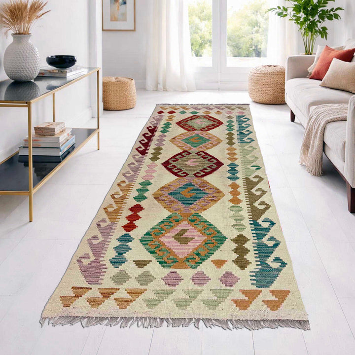Afghan Vegetable Kelim Runner 2' 2" x 6' 4" Flat-Weave reverse