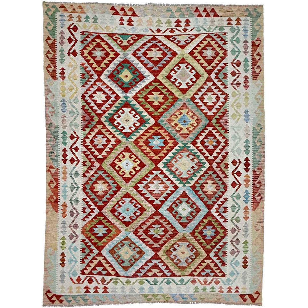 Afghan Vegetable Kilim Rug 6' 9" x 9' 9" Flat-Weave