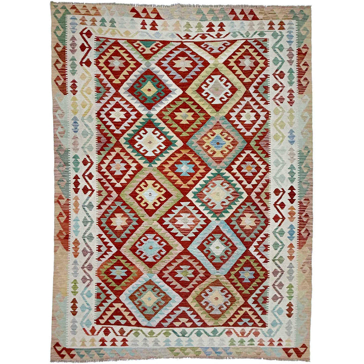 Afghan Vegetable Kilim Rug 6' 9" x 9' 9" Flat-Weave