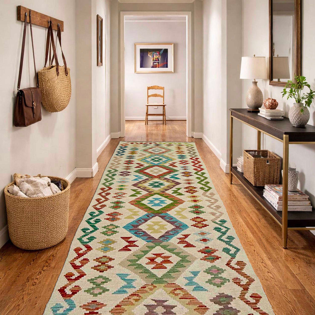 Afghan Vegetable Kilim Rug 2' 6" x 9' 3" Flat-Weave reverse