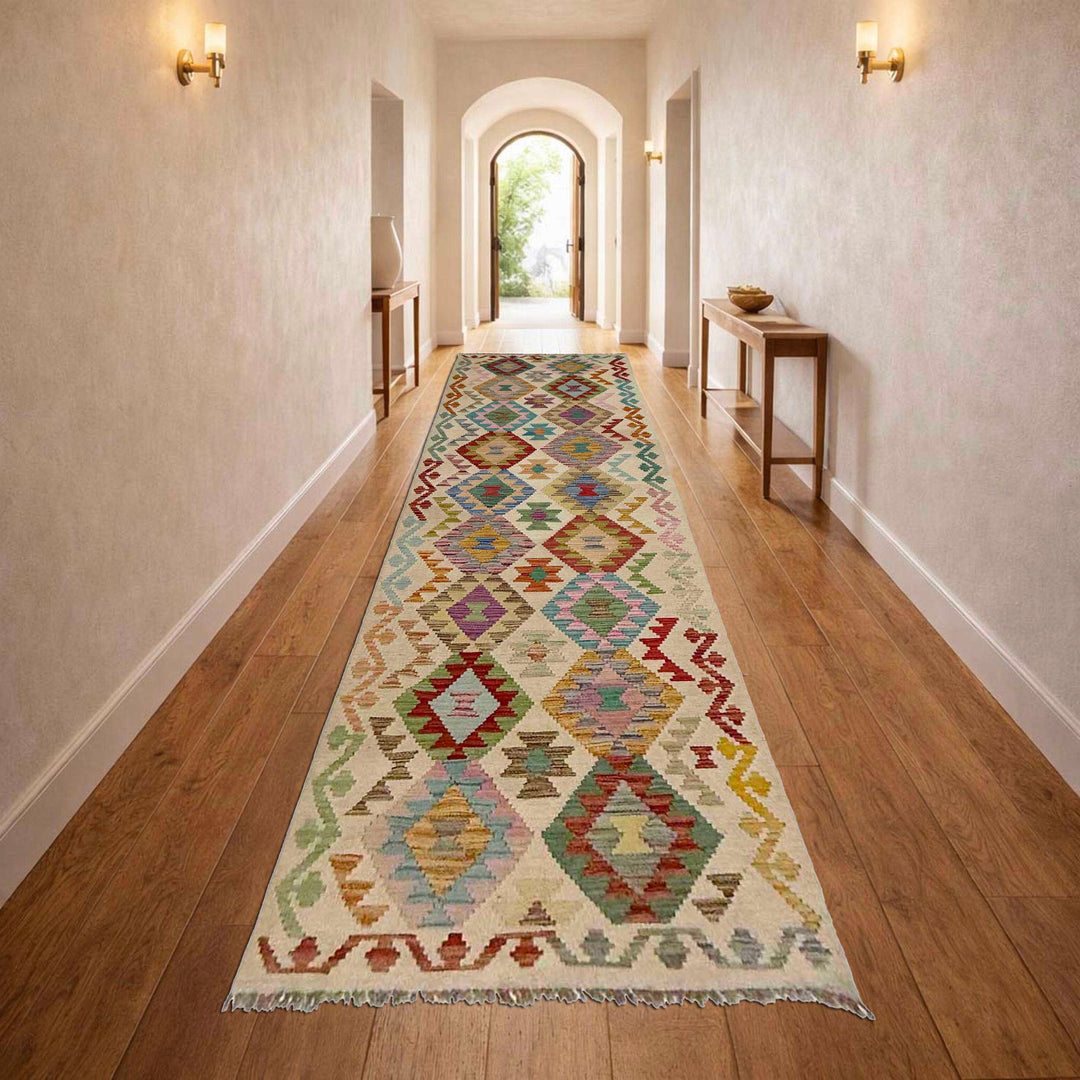 Afghan Kilim Rug 2' 10" x 10' 6" Flat-Weave | No. AL12912