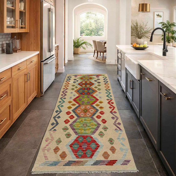 Afghan Vegetable Kilim Rug 2' 2" x 5' 9" Flat-Weave reverse