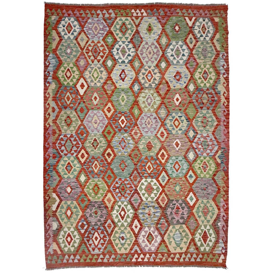Afghan Kilim Rug 6' 11" x 9' 7" Flat-Weave