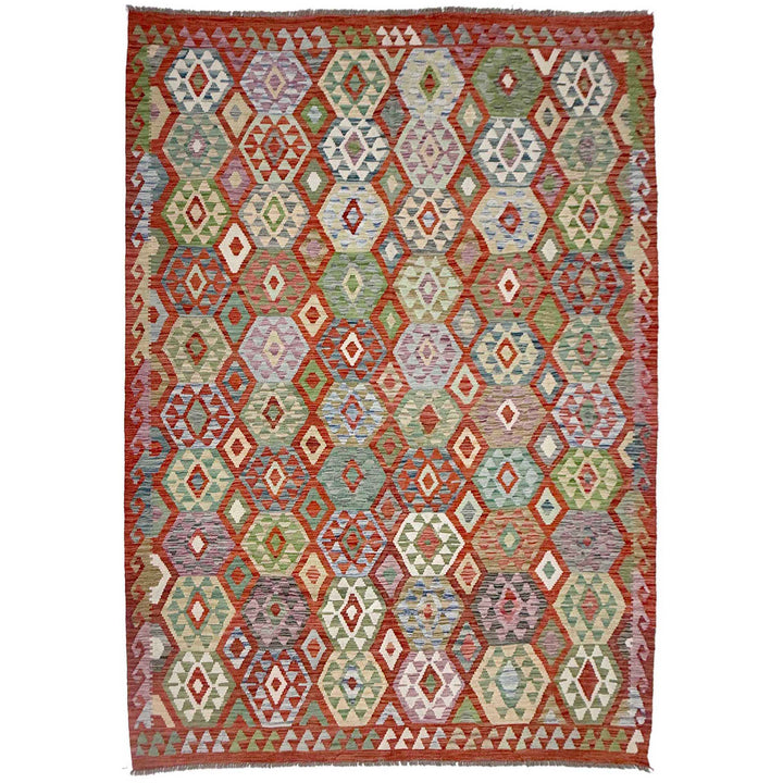 Afghan Kilim Rug 6' 11" x 9' 7" Flat-Weave