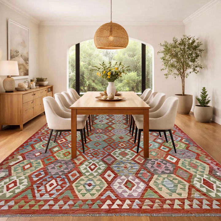 Afghan Kilim Rug 6' 11" x 9' 7" Flat-Weave reverse
