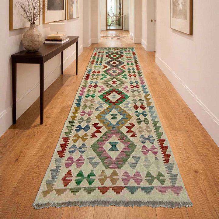 Afghan Vegetable Kilim Rug 2' 7" x 9' 9" Flat-Weave reverse