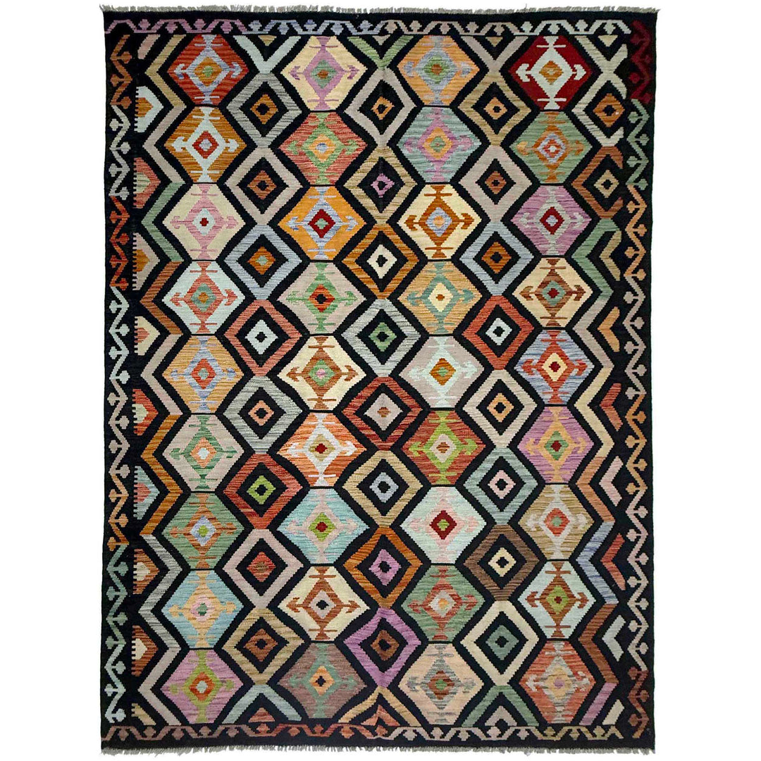 Afghan Vegetable Kilim Rug 6' 7" x 9' 9" Flat-Weave
