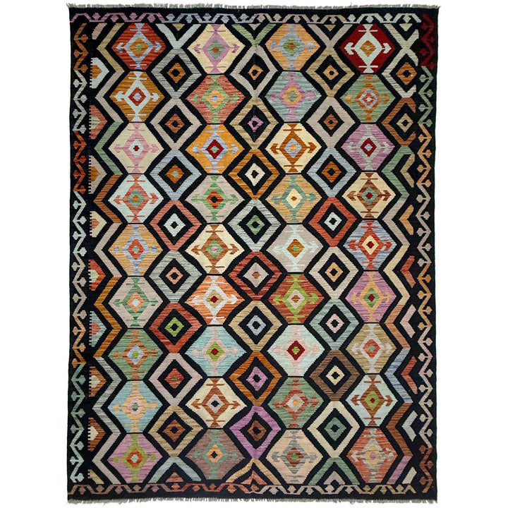Afghan Vegetable Kilim Rug 6' 7" x 9' 9" Flat-Weave