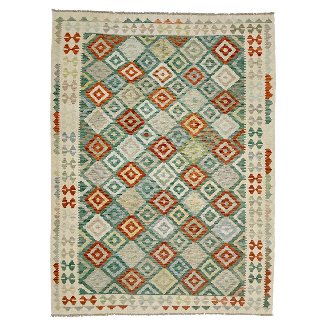 Afghan Vegetable Kilim Rug 6' 8" x 9' 8" Flat-Weave