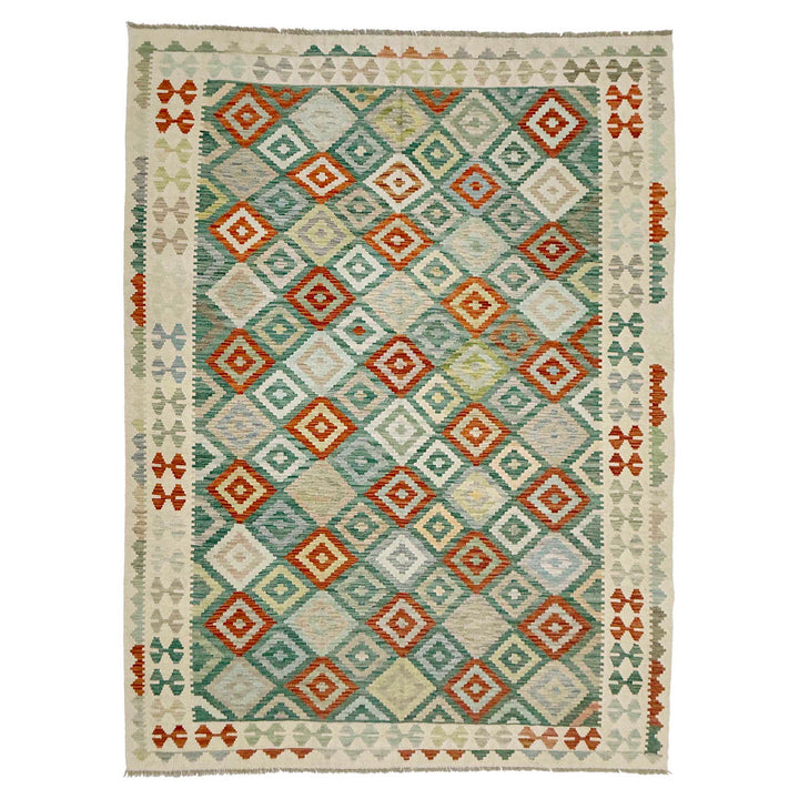 Afghan Vegetable Kilim Rug 6' 8" x 9' 8" Flat-Weave