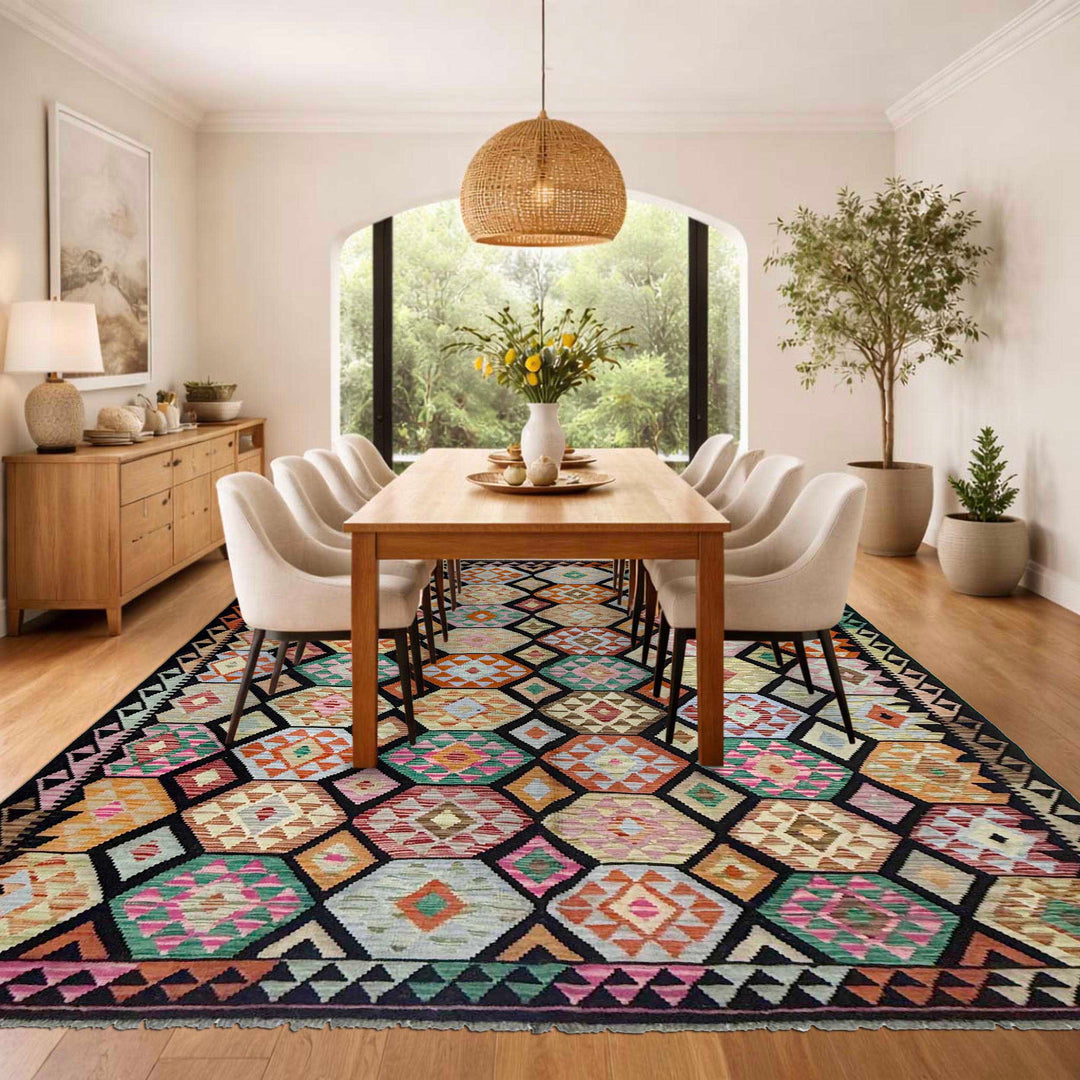 Afghan Vegetable Kilim Rug 6' 7" x 9' 11" Flat-Weave | No. AL534531