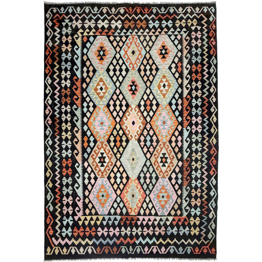 Afghan Vegetable Kilim Rug 6' 7" x 9' 10" Flat-Weave