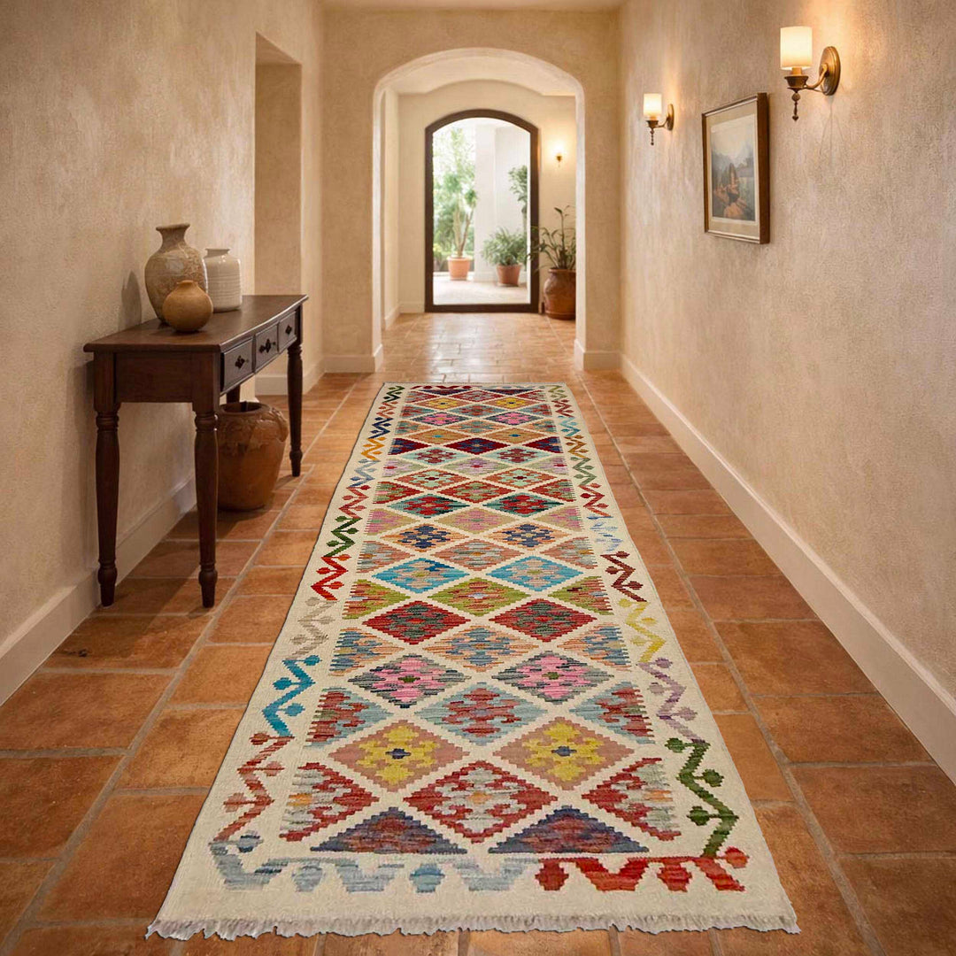 Afghan Vegetable Kilim Rug 2' 8" x 9' 5" Flat-Weave reverse