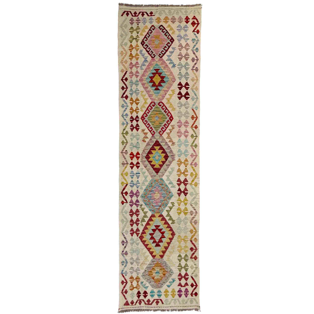 Afghan Vegetable Kilim Runner 2' 8" x 9' 9" Flat-Weave